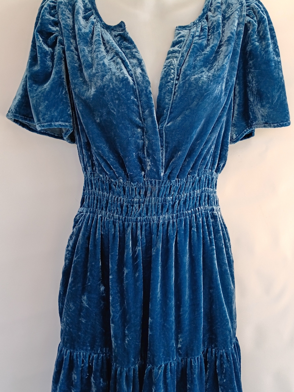 Anthropologie Somerset Mini Dress Tiered Blue Velvet V-Neck Fairy Grunge Small - Picture 14 of 15